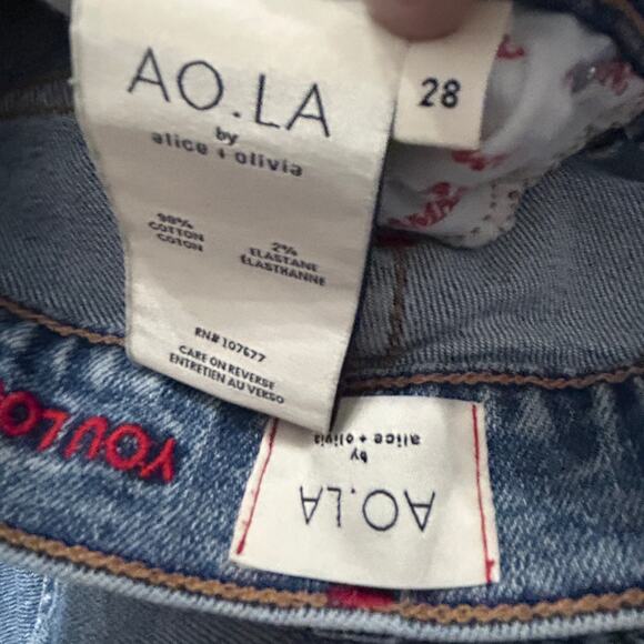 AO.LA  Alice + Olivia Whimsical Grommet Jean Sz 28 Indie High Rise MSRP $495.00 - Picture 7 of 11